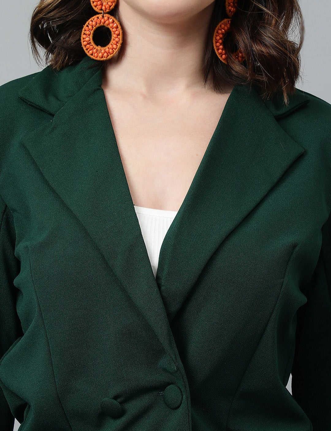 KOTTY BIZwear Green Notched Lapel Collar Blazer & Mid Rise Trouser