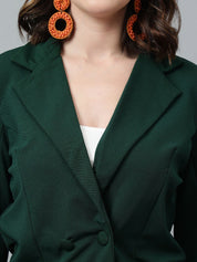 KOTTY BIZwear Green Notched Lapel Collar Blazer & Mid Rise Trouser