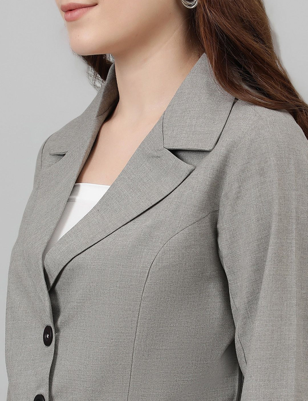 Kotty Grey Lapel Collar Crop Blazer With Trousers