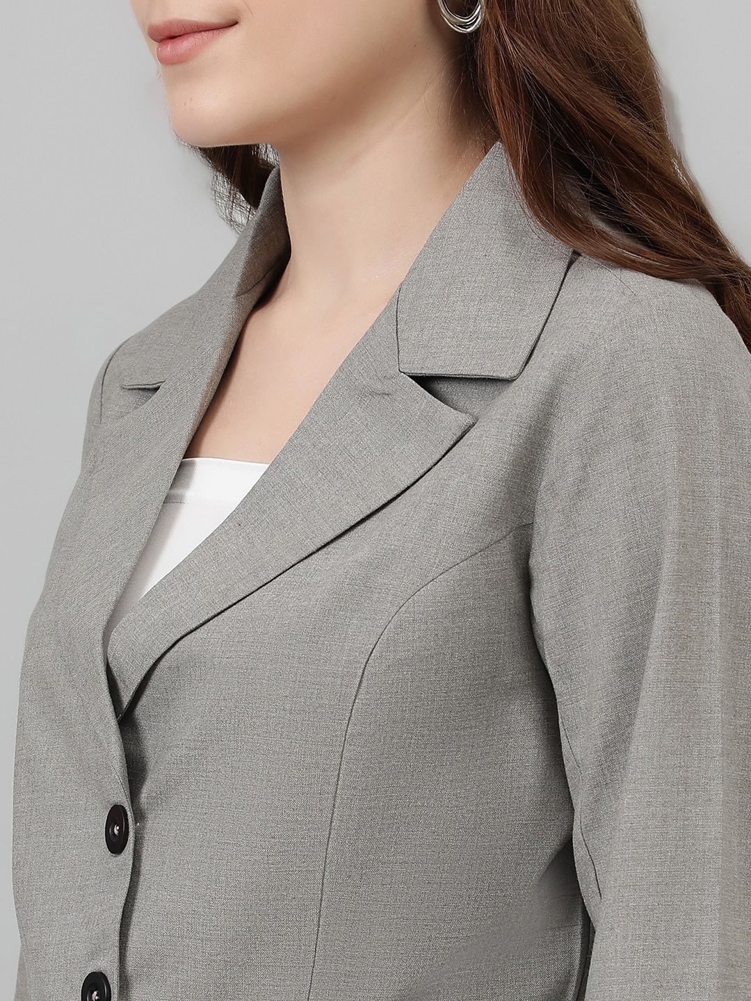 Kotty Grey Lapel Collar Crop Blazer With Trousers