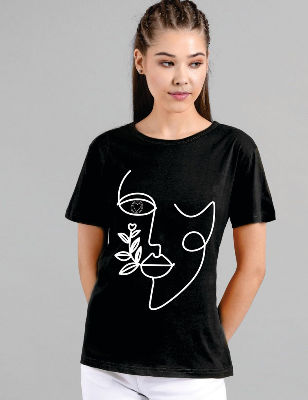 Kotty Women Black Printed Round Neck T-shirt