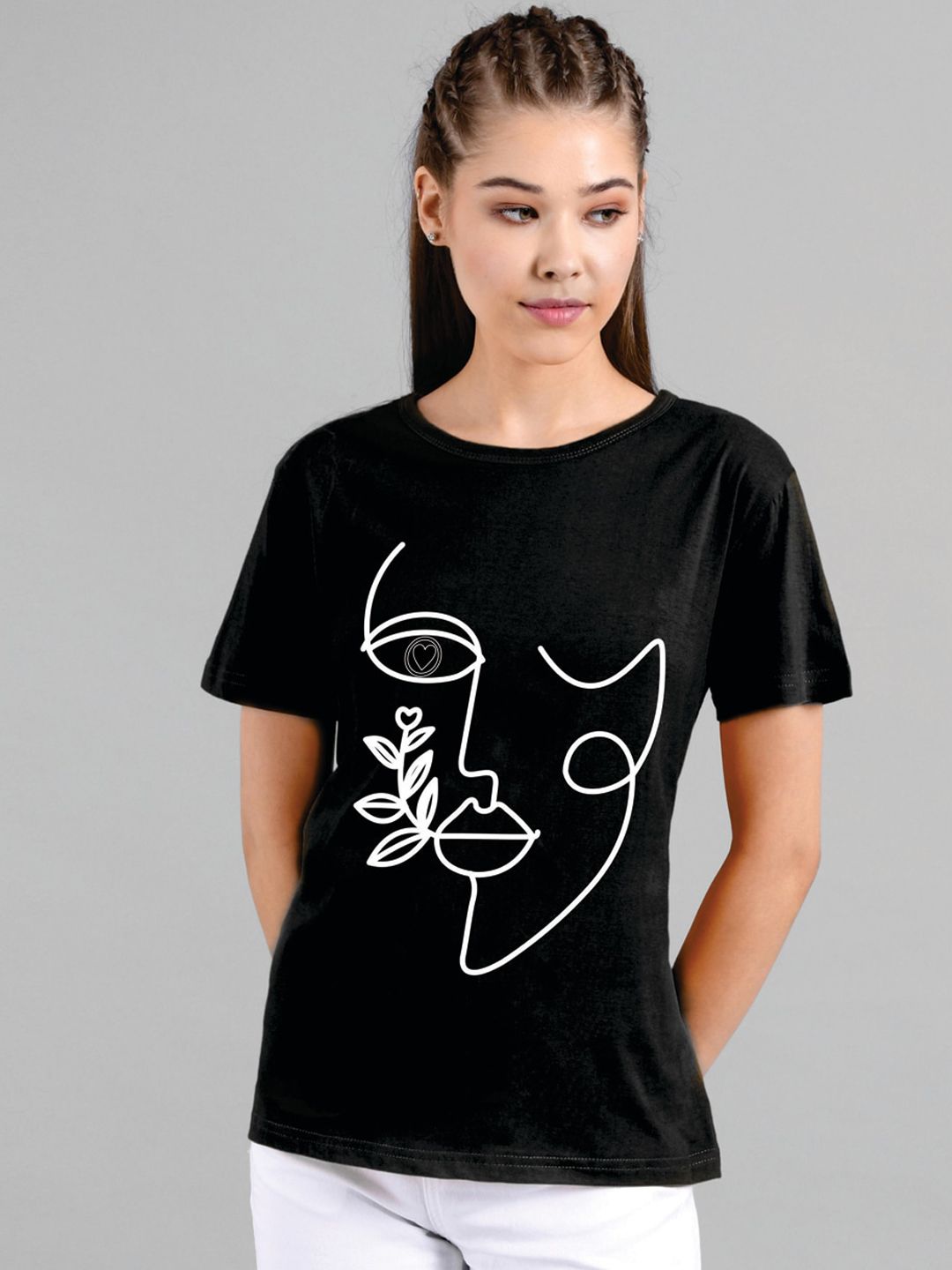 Kotty Women Black Printed Round Neck T-shirt