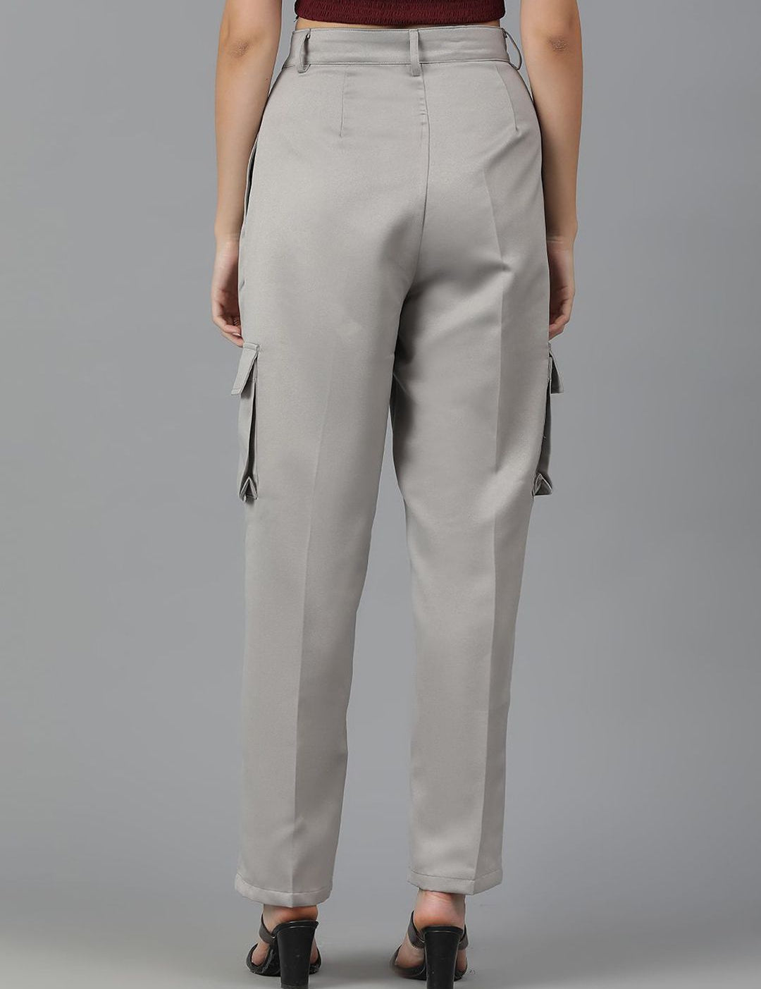 Kotty Women Straight Fit High-Rise Easy Wash Cargos Trousers