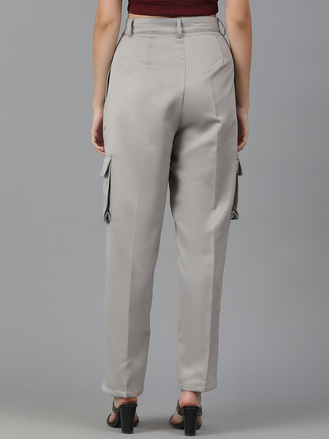 Kotty Women Straight Fit High-Rise Easy Wash Cargos Trousers