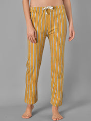 Kotty Women Yellow & White Striped Night Suit