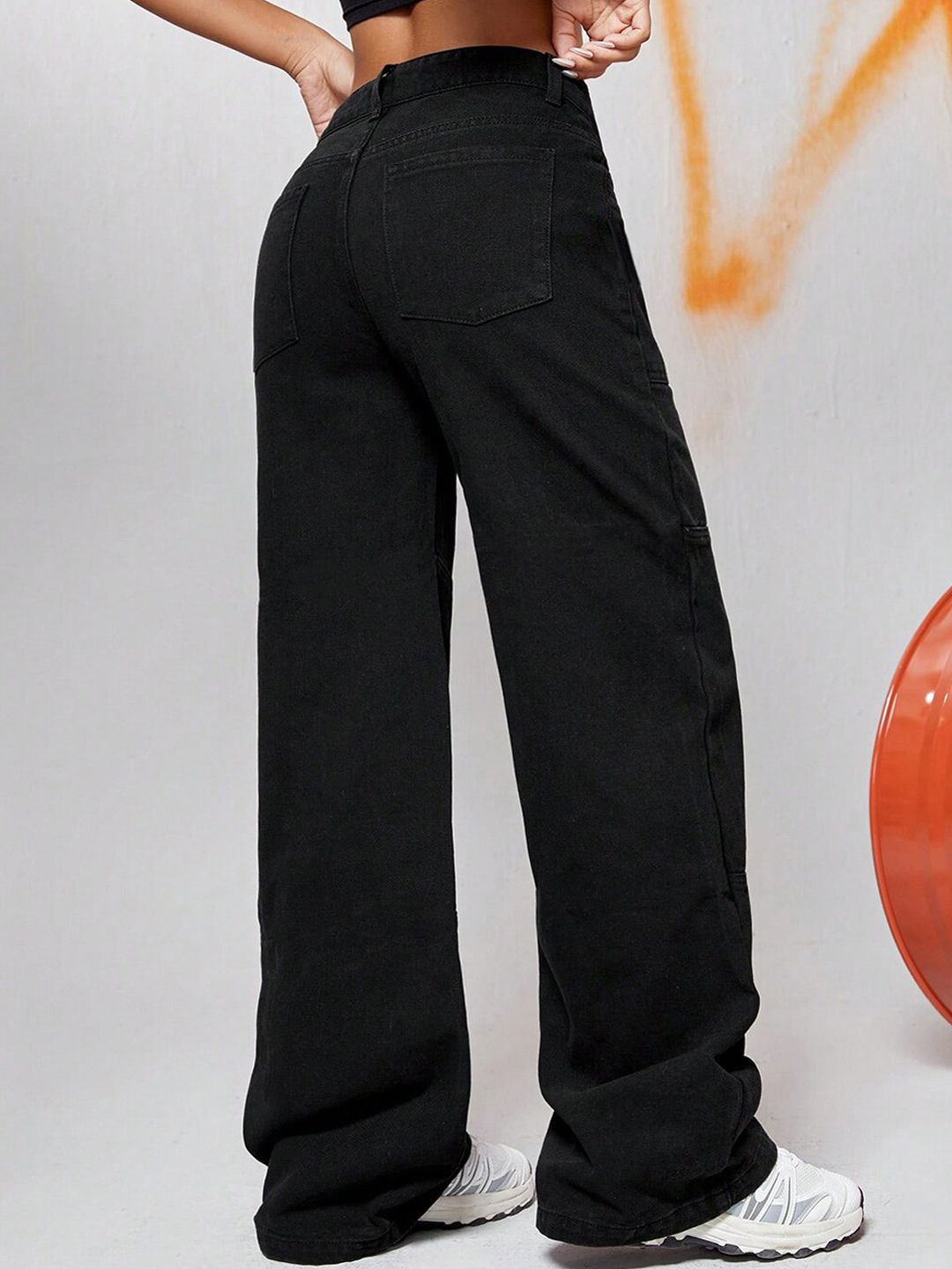 Kotty Women Black Jean Wide Leg High-Rise Clean Look Stretchable Jeans