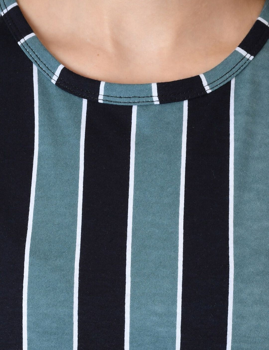 Kotty Women Blue & Black Striped Round Neck T-shirt