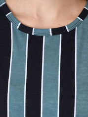 Kotty Women Blue & Black Striped Round Neck T-shirt
