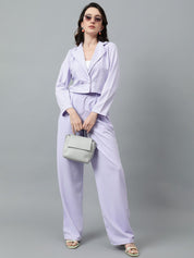 KOTTY BIZwear Purple Notched Lapel Collar Blazer & Mid Rise Trouser