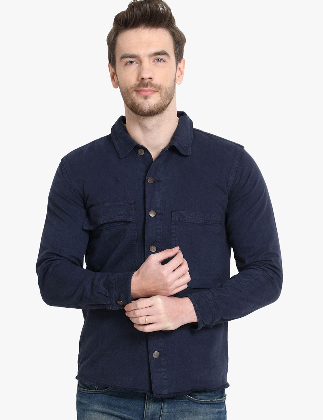 Kotty Men Blue Solid Denim Jacket