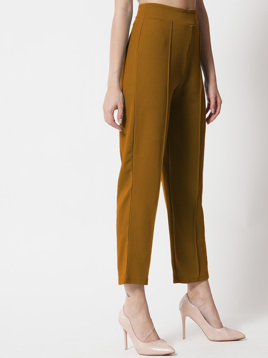 Kotty Women Brown Comfort Straight Fit High-Rise Easy Wash Trousers