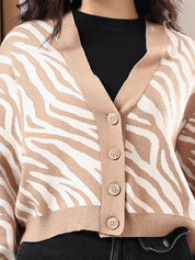 Kotty Women Animal Printed Crop Cardigan Sweaters