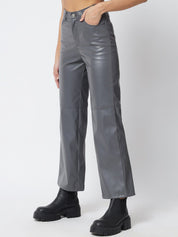 Kotty Women Grey Relaxed Straight Fit High-Rise Trousers