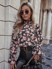 Kotty Women Black & Pink Floral Print Crepe Top