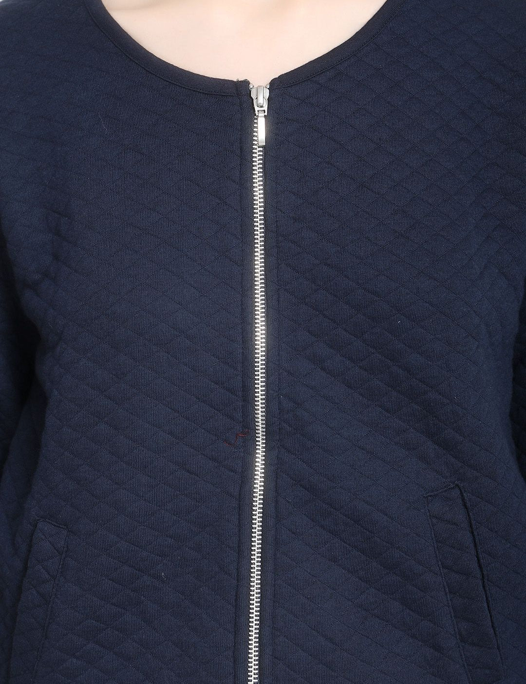 Kotty Women Navy Blue Self Design Lightweight Tailored Jacket