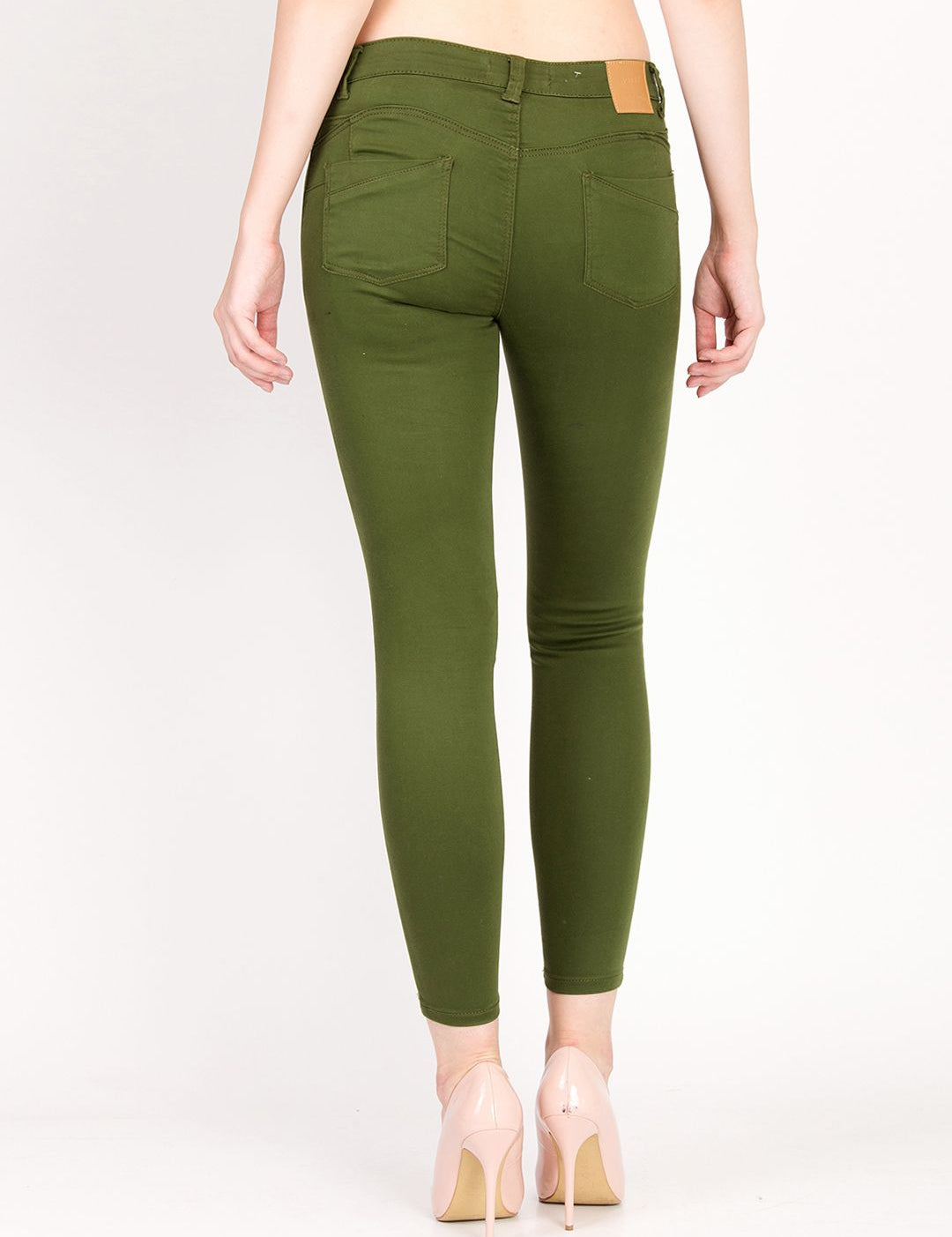 Kotty Women Olive Green Skinny Fit High-Rise Clean Look Jeans