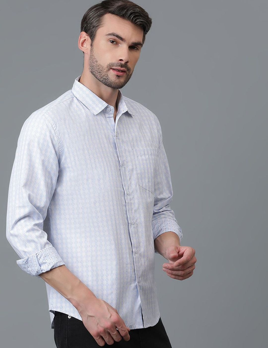 Kotty New Grid Tattersall Checks Spread Collar Casual Shirt