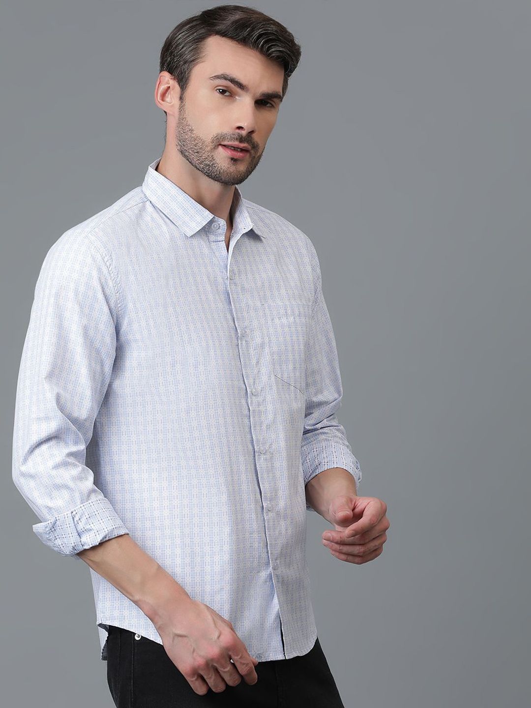 Kotty New Grid Tattersall Checks Spread Collar Casual Shirt