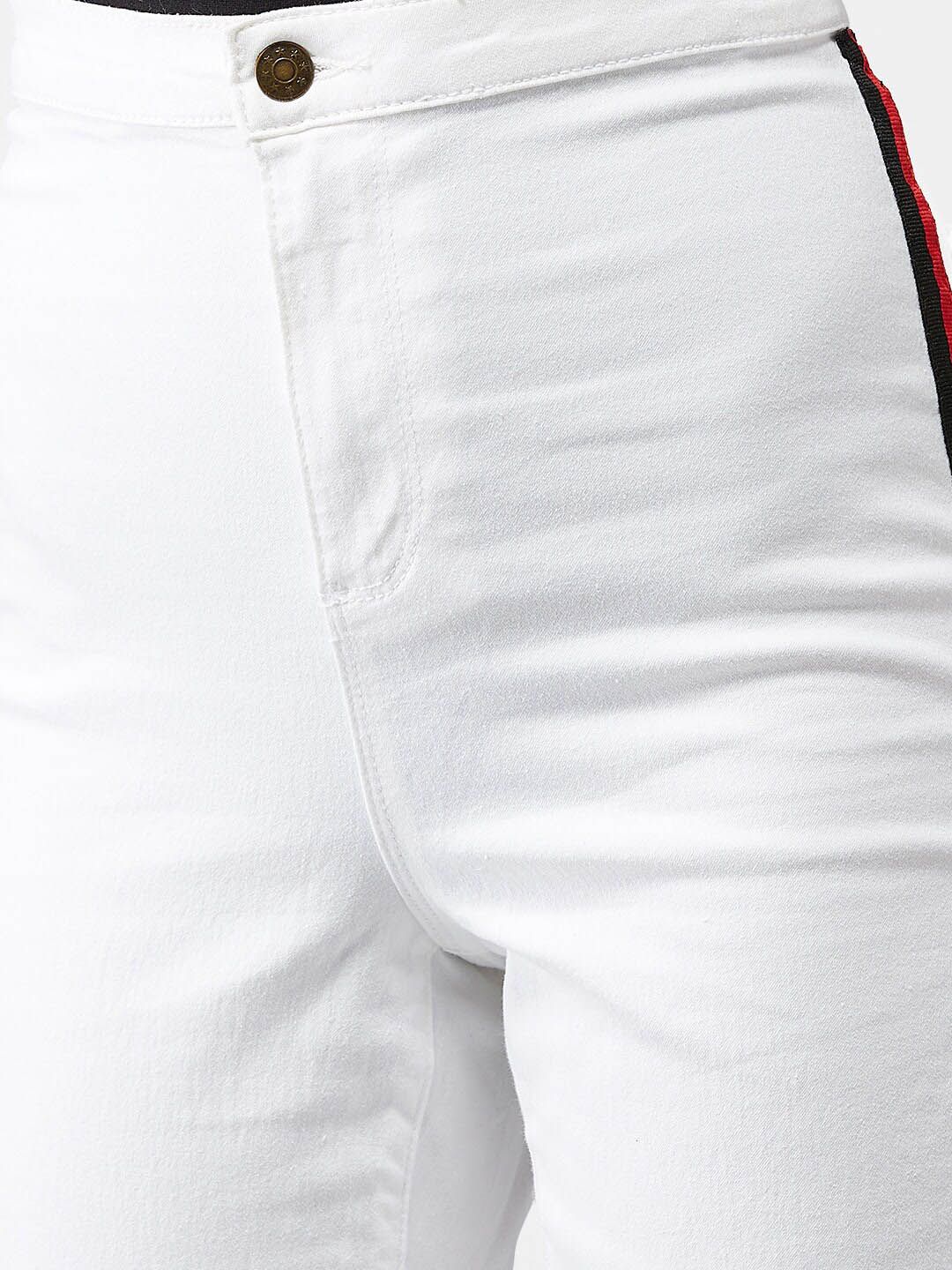 Kotty Women White Skinny Fit High-Rise Clean Look Jeans With Side Stripes