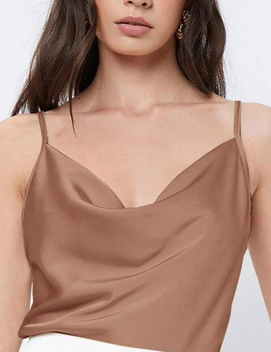 Kotty Brown Cowl Neck Satin Top
