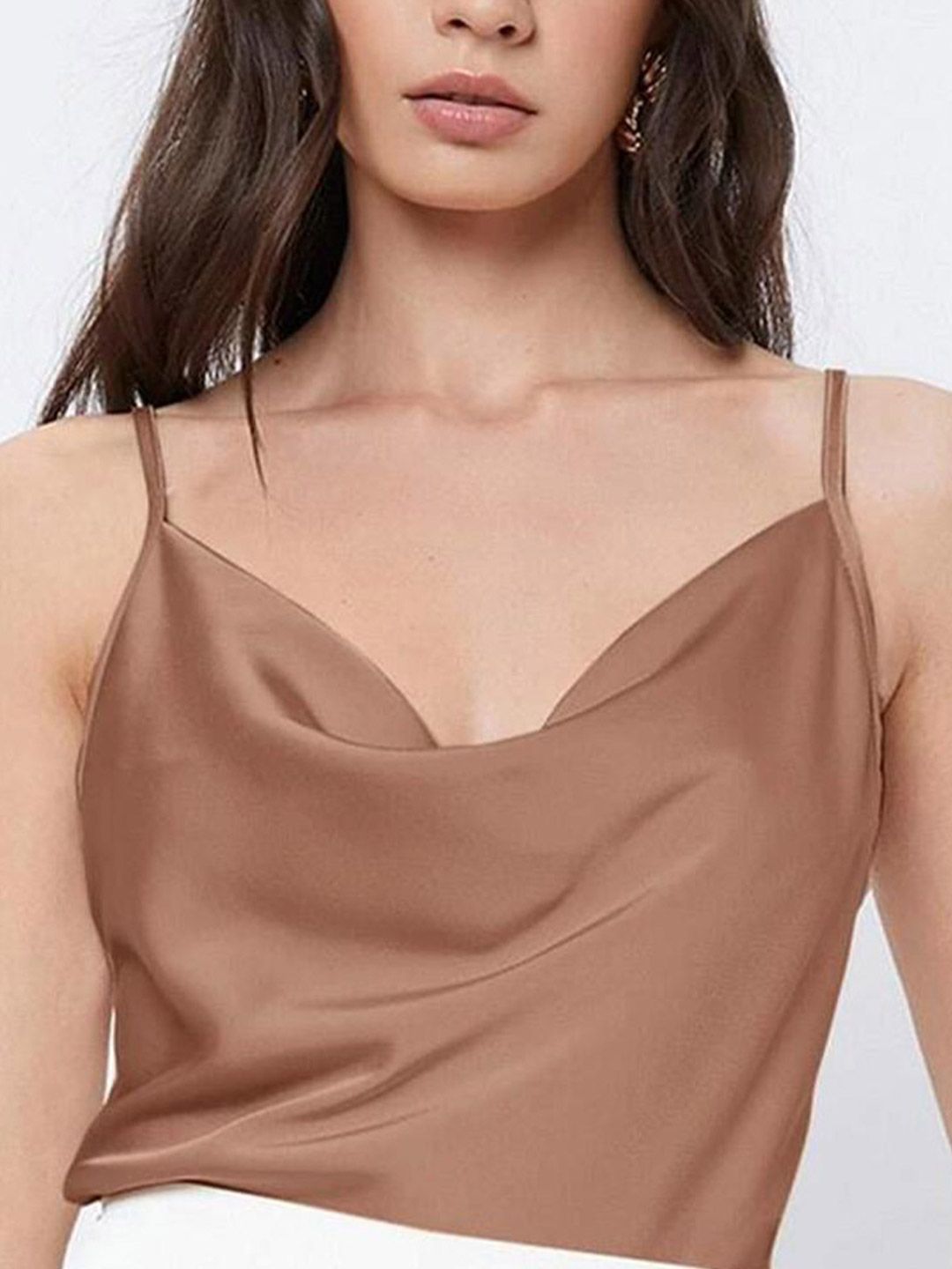 Kotty Brown Cowl Neck Satin Top