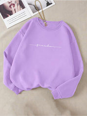 Kotty Typography Printed Round Neck Fleece Pullover Sweatshirt
