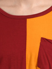 Kotty Women Maroon & Orange Colourblocked Round Neck T-shirt