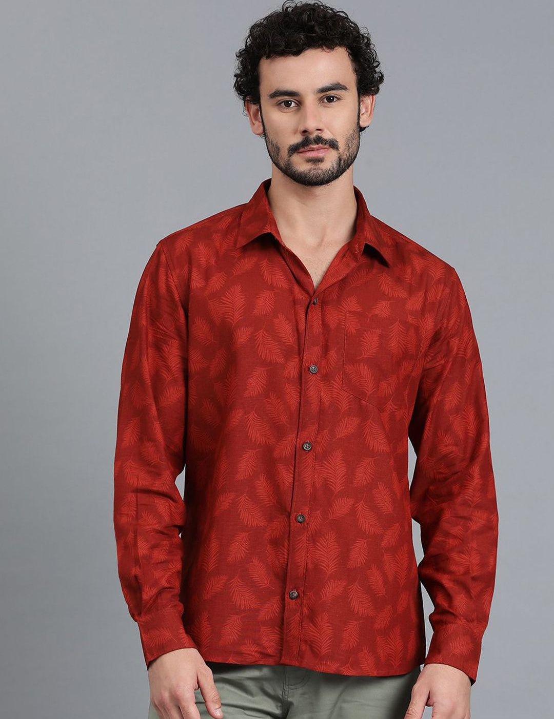 Kotty Men Spread Collar Tropical Printed Casual Shirt