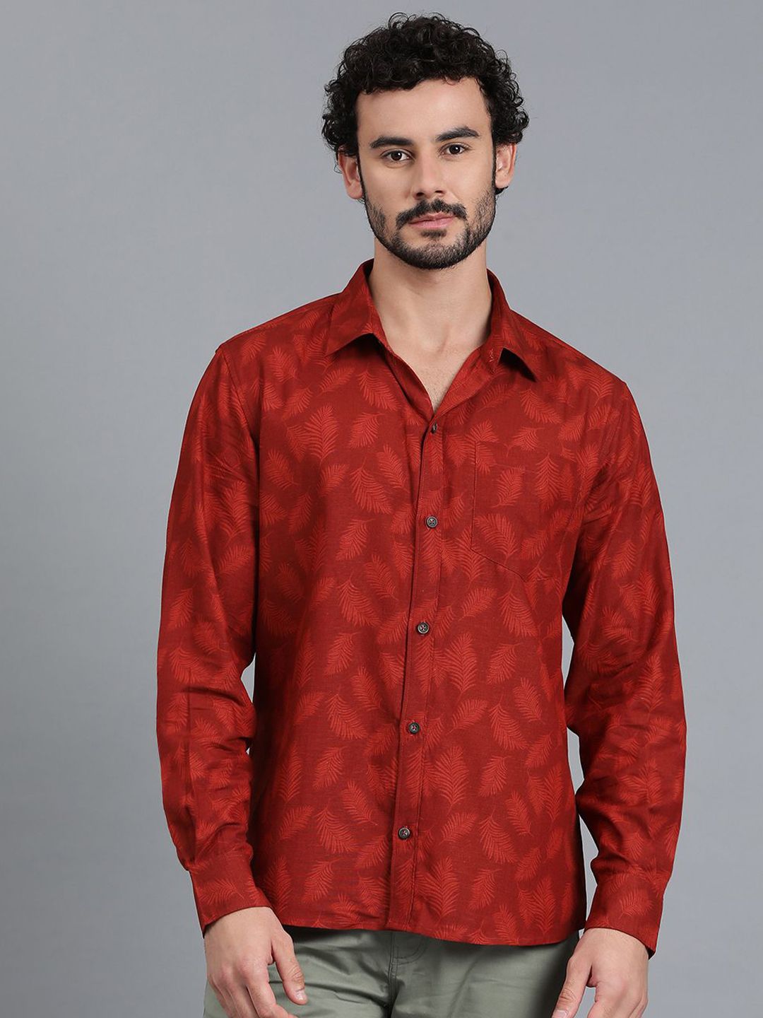 Kotty Men Spread Collar Tropical Printed Casual Shirt