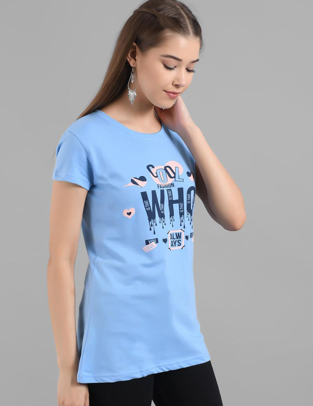 Kotty Women Blue Printed Round Neck T-shirt