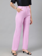 Kotty Women Purple Relaxed Straight Leg Fit High-Rise Easy Wash Trousers