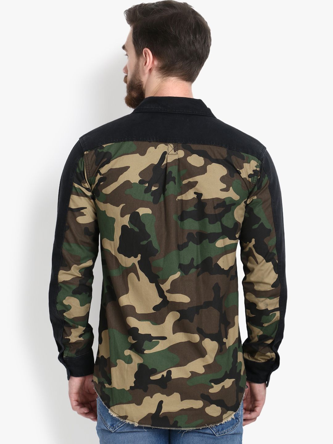 Kotty Men Black Camouflage Lightweight Denim Jacket