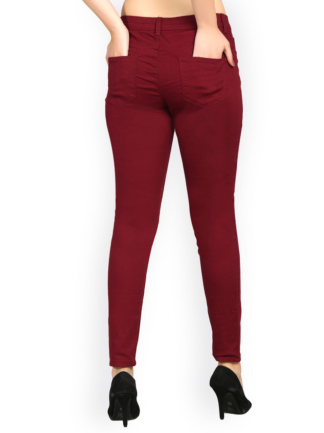 Kotty Women Maroon Skinny Fit High-Rise Clean Look Jeans