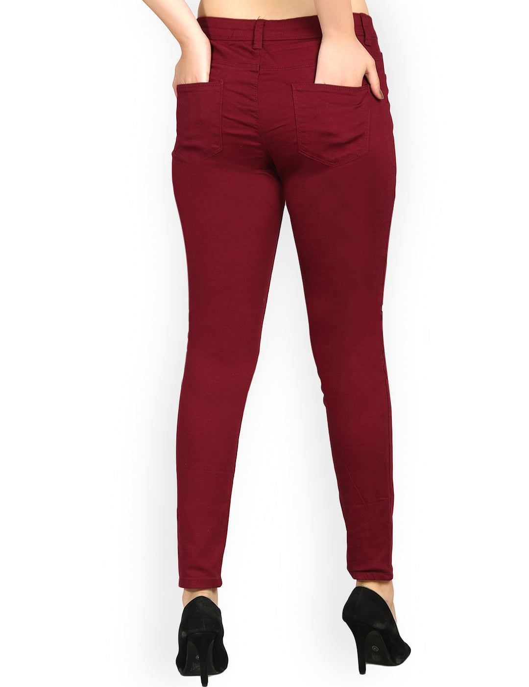 Kotty Women Maroon Skinny Fit High-Rise Clean Look Jeans