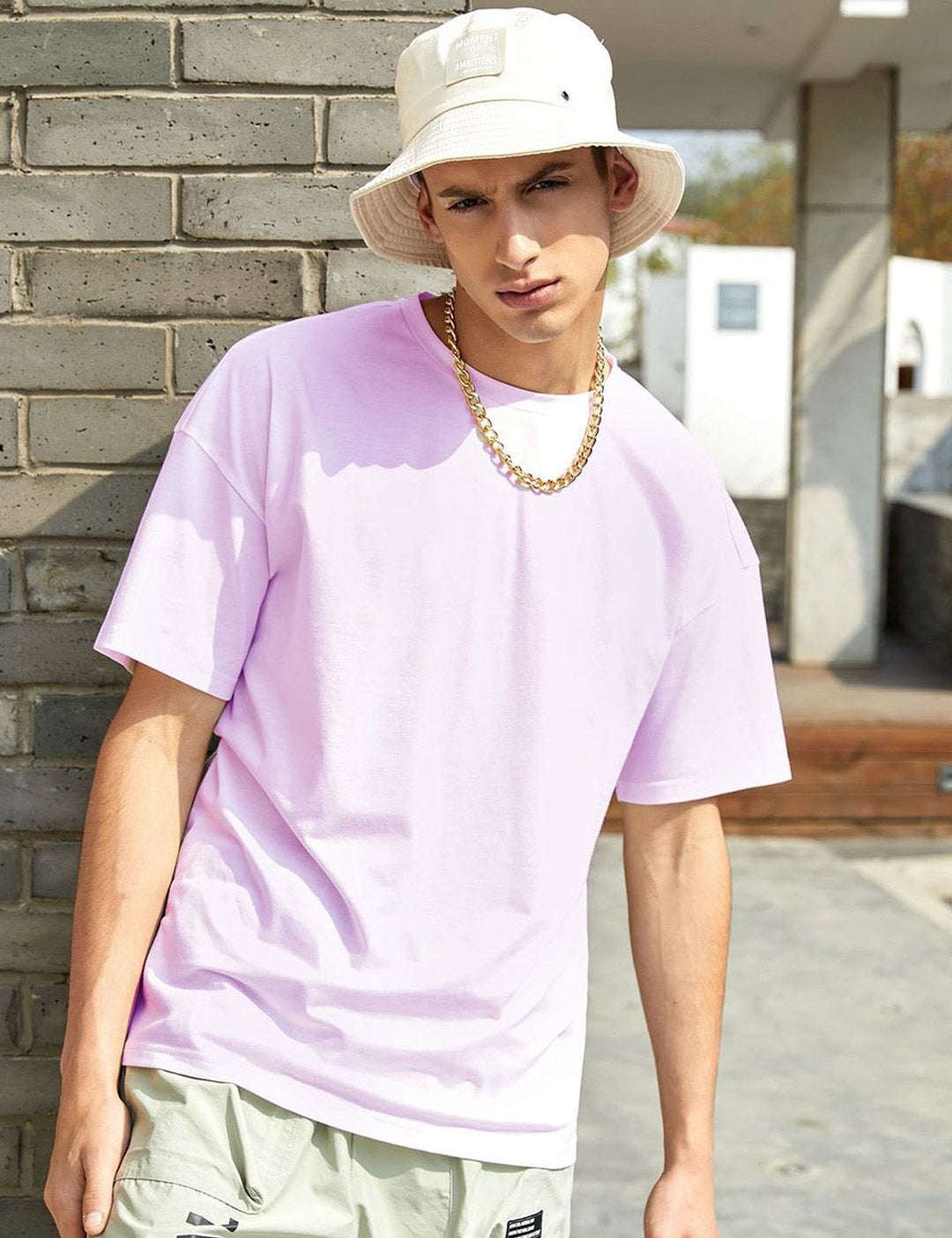 Kotty Purple Drop-Shoulder Sleeves Oversized Cotton Casual T-Shirt