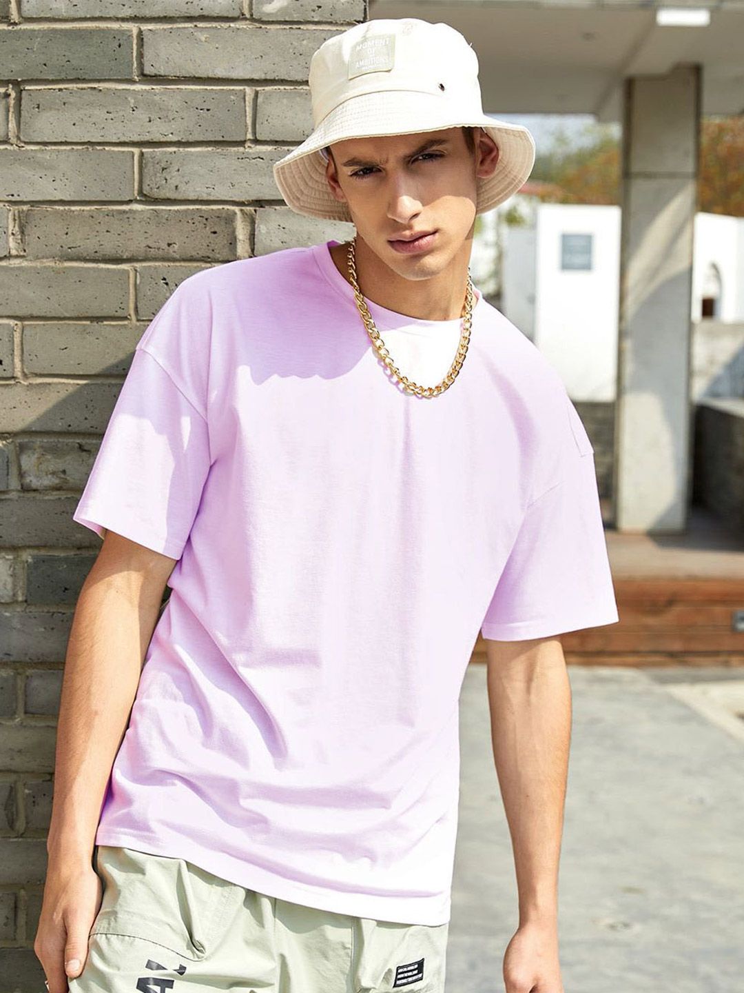 Kotty Purple Drop-Shoulder Sleeves Oversized Cotton Casual T-Shirt