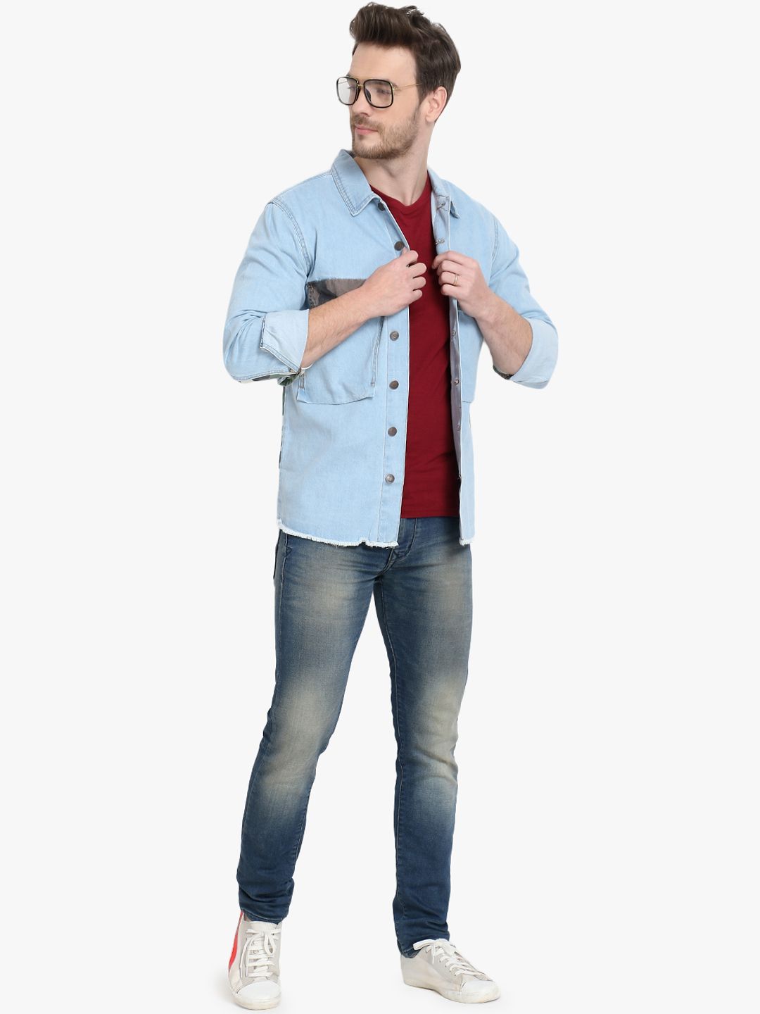 Kotty Men Blue Camouflage Denim Jacket