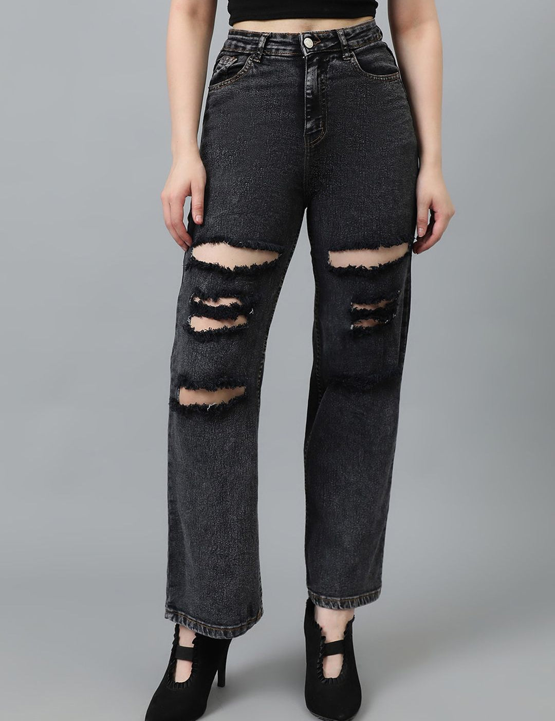 Kotty Women Jean Straight Fit High-Rise Highly Distressed Stretchable Jeans