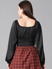 Kotty V-Neck Flared Sleeve Satin Top