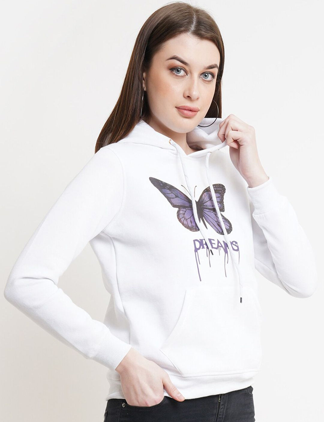 Kotty Women White Printed Hooded Sweatshirt