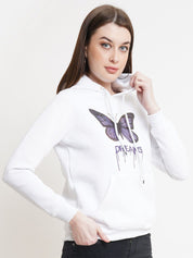 Kotty Women White Printed Hooded Sweatshirt