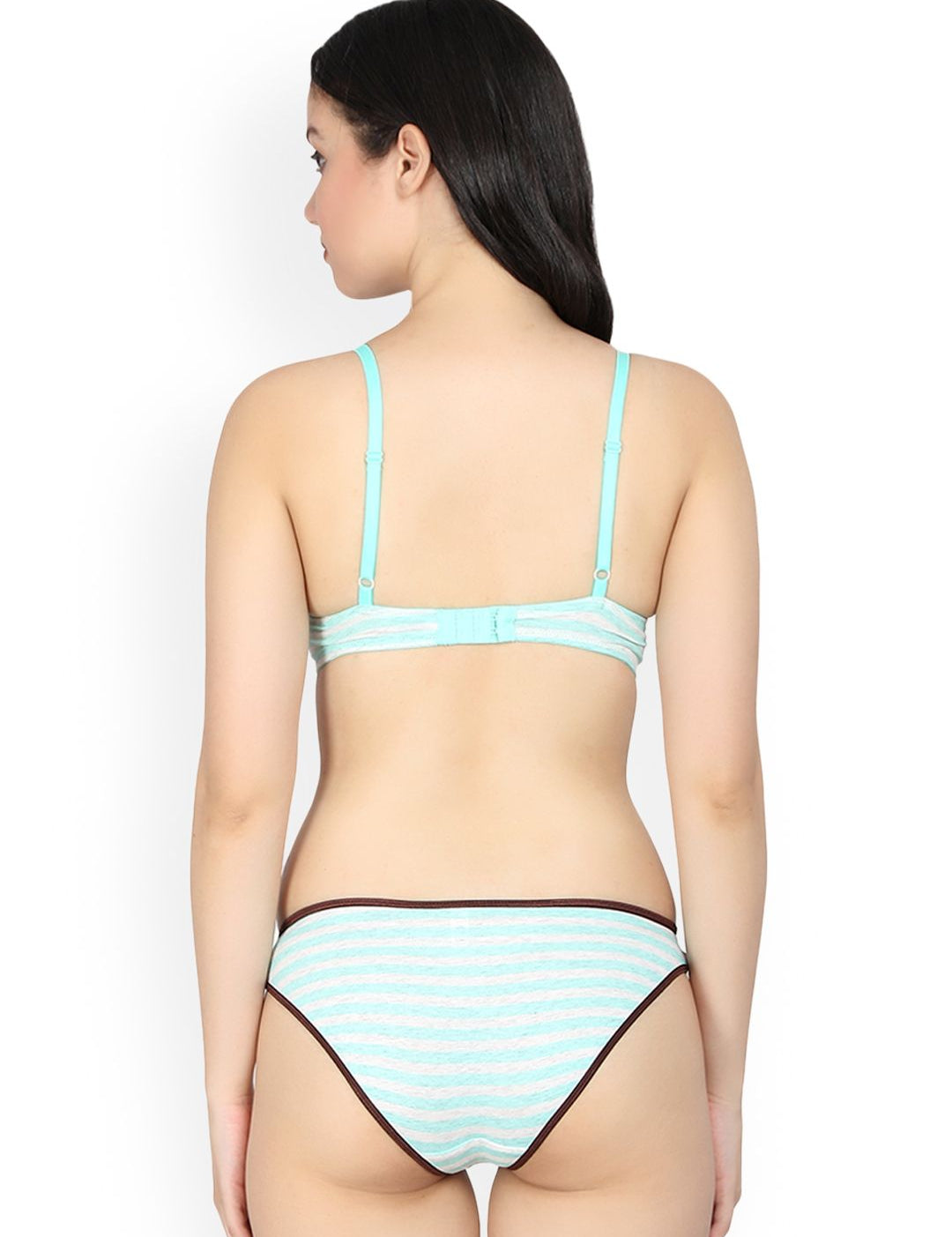 Kotty Women Grey And Sea Green Striped Lingerie Set KTTIW97