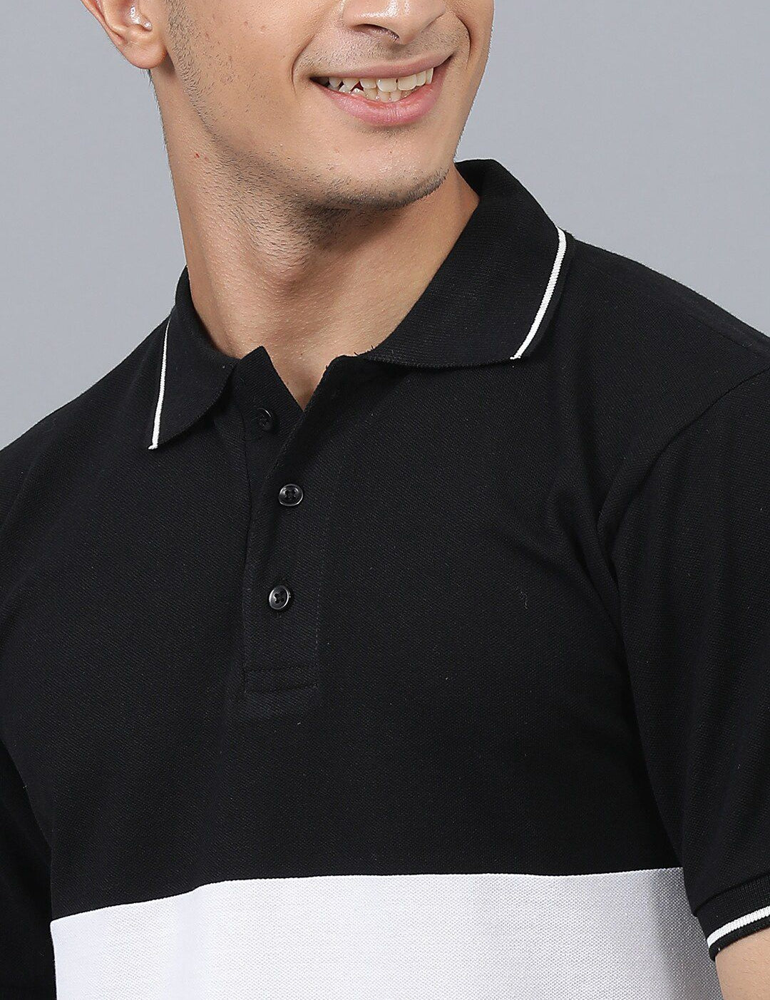 Kotty Colourblocked Polo Collar Regular Fit Cotton T-Shirt