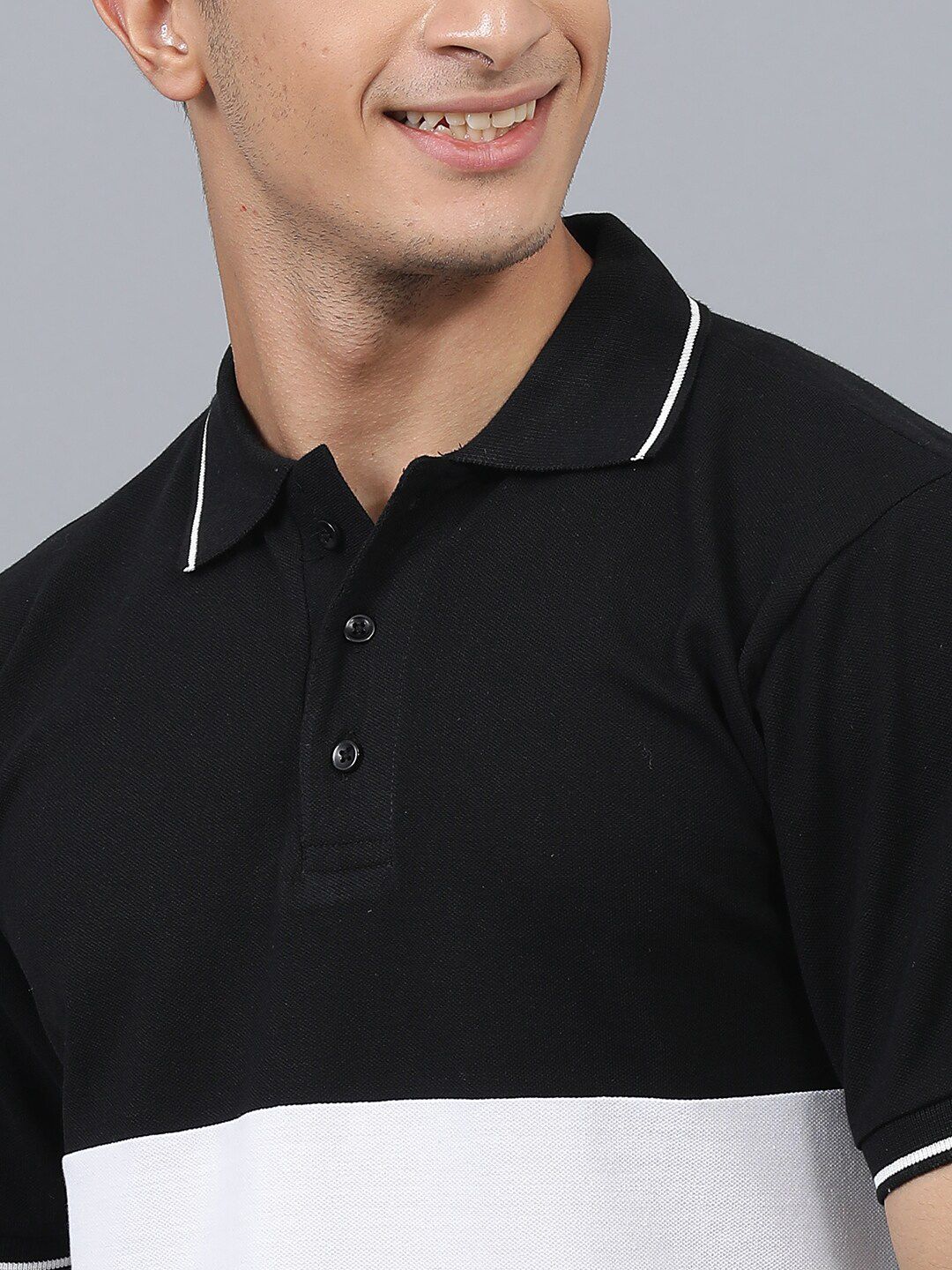 Kotty Colourblocked Polo Collar Regular Fit Cotton T-Shirt
