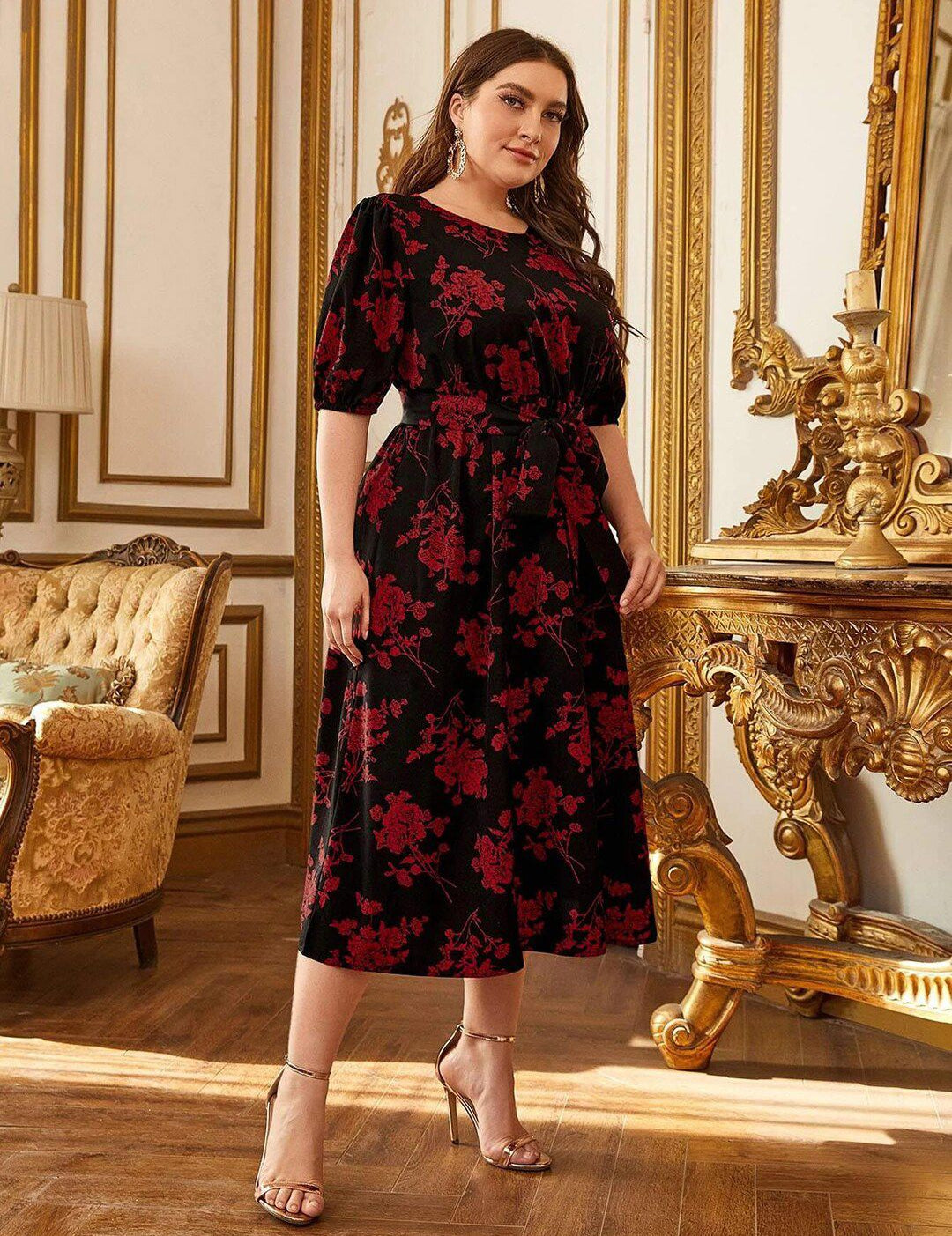 Kotty Floral Printed Midi Fit & Flare Dress