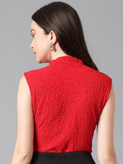 Kotty High Neck Self Design Satin Crop Top