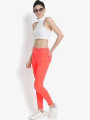 Kotty Women Orange Skinny Fit High-Rise Clean Look Cropped Jeans
