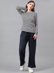 KOTTY Basics Striped Monochrome Round Neck Cotton Top