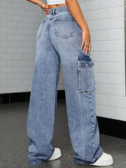 Kotty Women High-Rise Clean Look Light Fade Stretchable Cargo Jeans