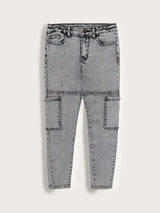 Kotty Boys Grey Jean Slash Knee Heavy Fade Regular Fit Cropped Jeans